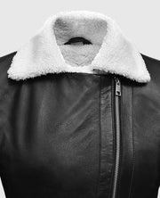 Rita Ora Black Leather Shearling Jacket