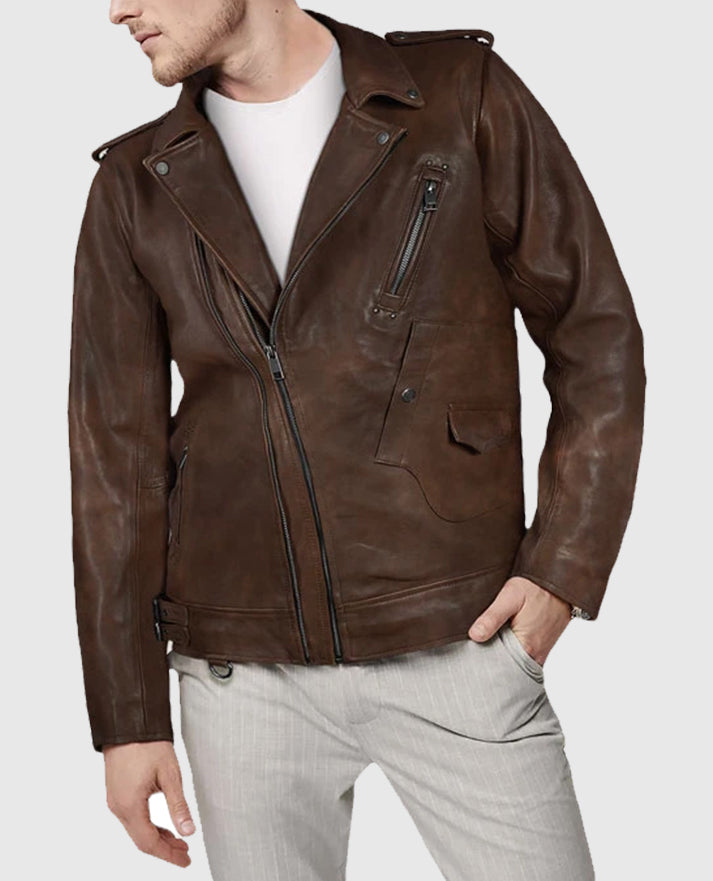 Falcon Spanish Brown Rider Leather Jacket For Men