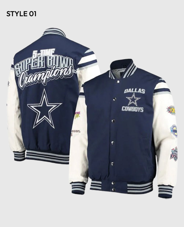 Super Bowl 5x Champions Dallas Cowboys Navy/White Varsity Jacket