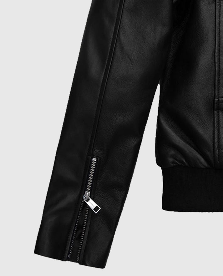 Jennifer Aniston Black Leather Bomber Jacket