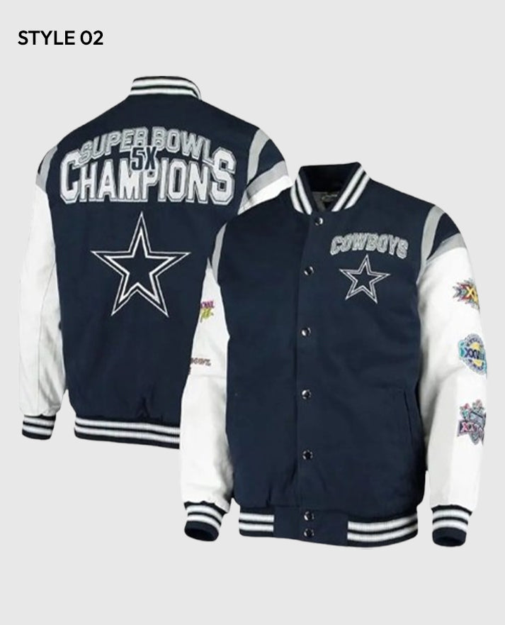 Super Bowl 5x Champions Dallas Cowboys Navy/White Varsity Jacket