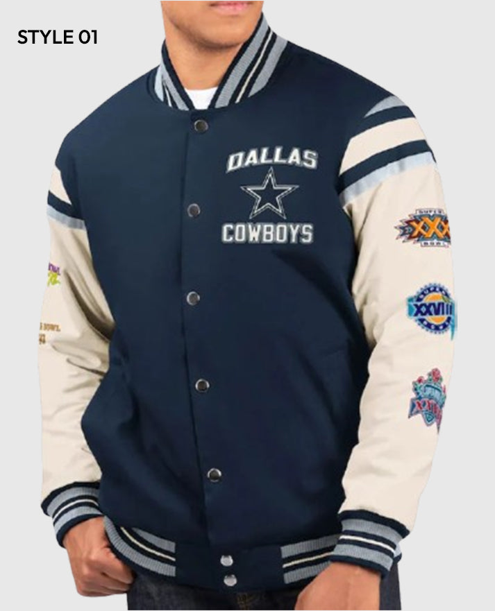 Super Bowl 5x Champions Dallas Cowboys Navy/White Varsity Jacket