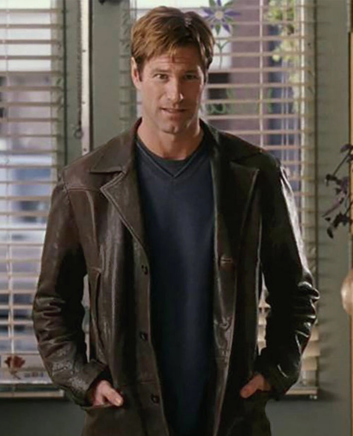 Aaron Eckhart Love Happens Brown Leather Trench Coat