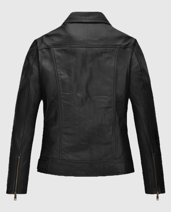 Black Asymmetrical Biker Leather Jacket for Women