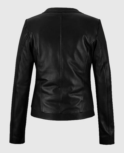 Black Cafe Racer Leather Jacket for Women