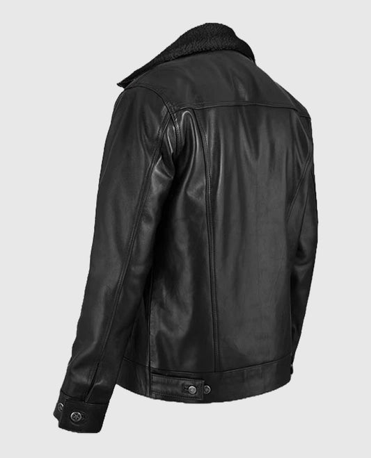 Black Leather Sherpa Jacket for Men