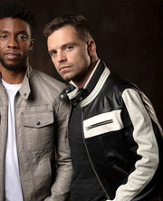 Black & white Sebastian Stan leather jacket