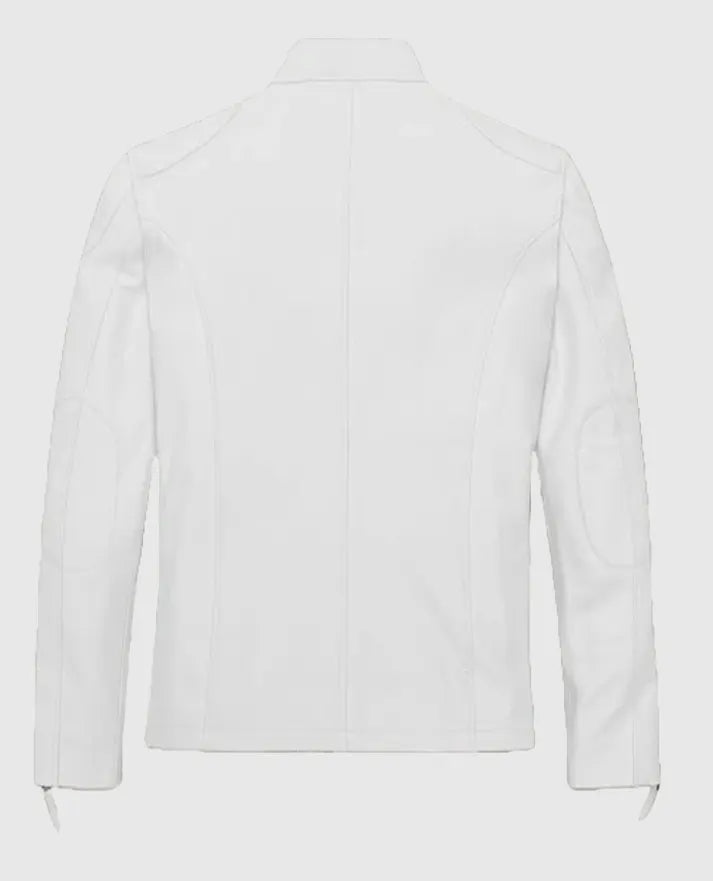  Cafe Racer White Leather Jacket for Men