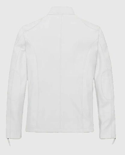  Cafe Racer White Leather Jacket for Men