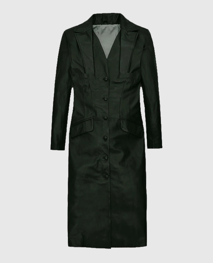 Chelsea Black Leather Long Coat For Women