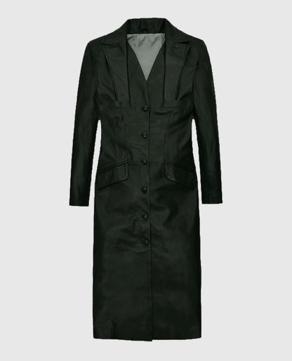 Chelsea Black Leather Long Coat For Women