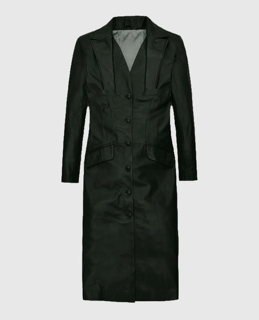Chelsea Black Leather Long Coat For Women
