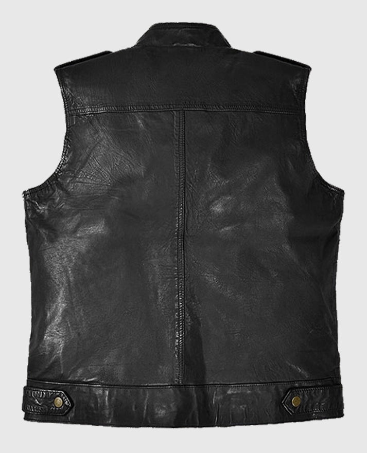 Classic Black Biker Leather Vest