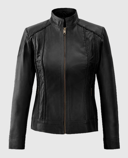 Clova Cafe Racer Leather Jacket For Women