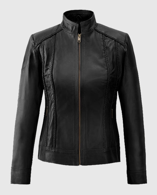 Clova Cafe Racer Leather Jacket For Women