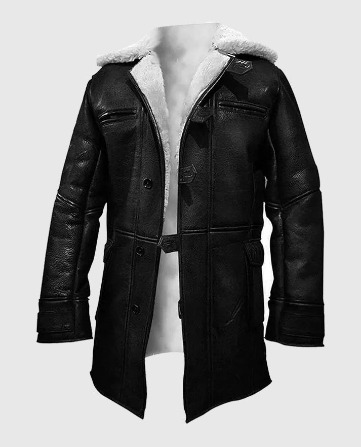 Dark Knight Rises Tom Hardy Shearling Leather Coat