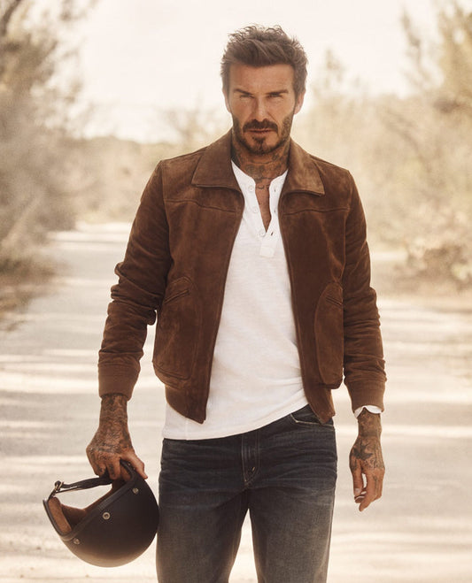 David Beckham Brown Suede Shirt collar Leather Jacket
