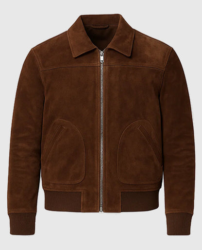David Beckham Suede Shirt collar Brown Leather Jacket