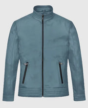 Davin Men's Blue Leather jacket