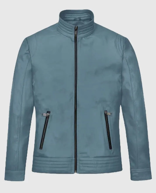 Davin Men's Blue Leather jacket