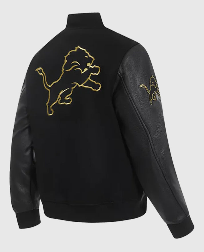 Detroit Lions Full-Zip Black Varsity Wool Jacket