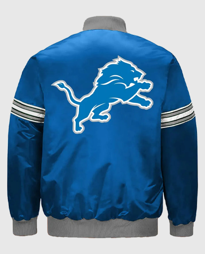 Detroit Lions Striped Blue Satin Jacket
