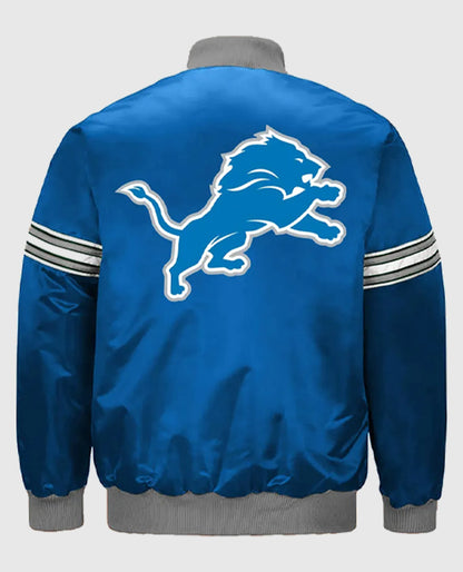 Detroit Lions Striped Blue Satin Jacket
