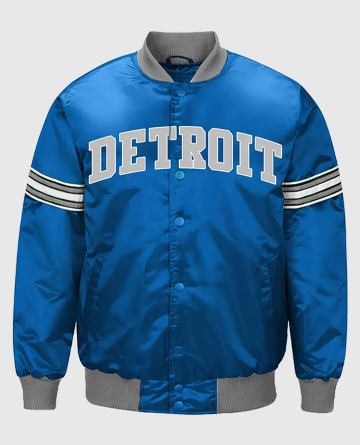 Detroit Lions Striped Blue Satin Jacket
