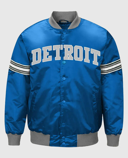 Detroit Lions Striped Blue Satin Jacket

