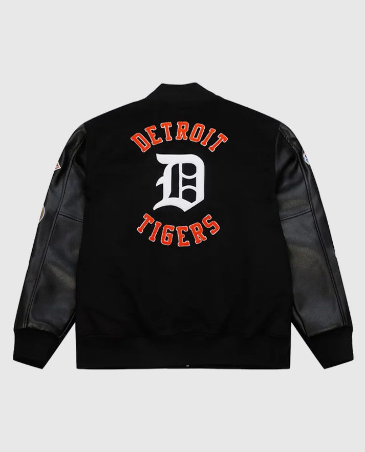 Detroit Tigers Black Out Vintage Logo Black Varsity Jacket