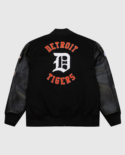 Detroit Tigers Black Out Vintage Logo Black Varsity Jacket