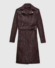 Eiza Gonzalez Maroon Leather Trench Coat