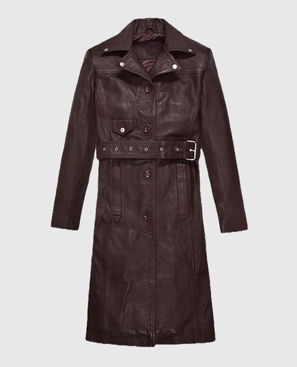 Eiza Gonzalez Maroon Leather Trench Coat