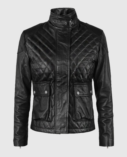 Emily Blunt Black Leather Biker Jacket