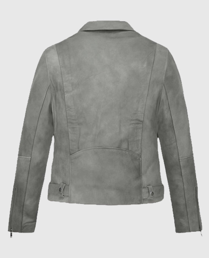 Gray Suede Biker Leather Jacket for Women