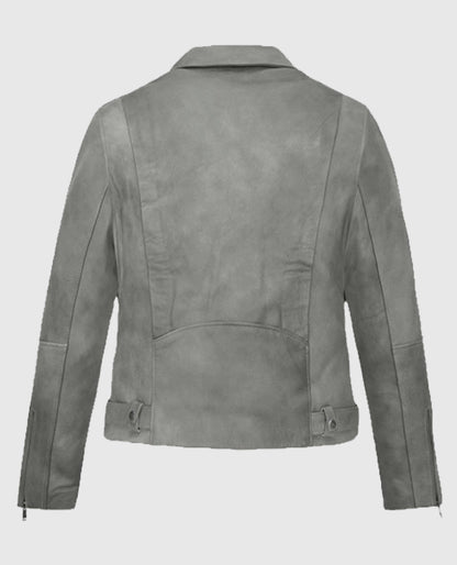 Gray Suede Biker Leather Jacket for Women