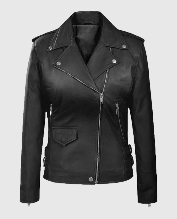 Hilary Duff Black Leather Biker Jacket