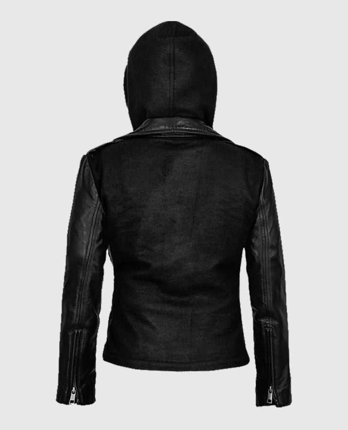 Hooded Biker Leather Jacket for Women