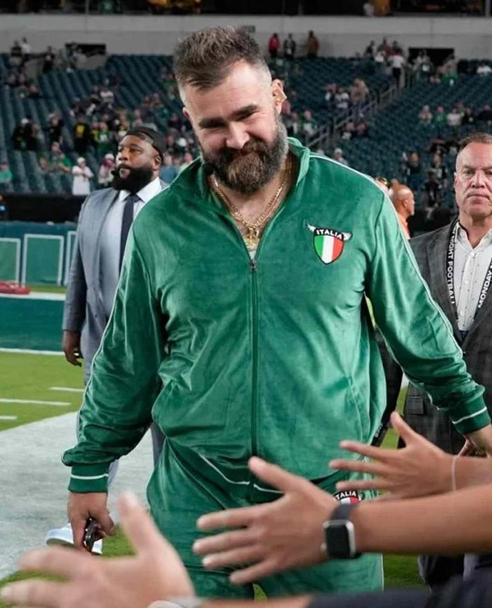 Jason Kelce Italia Green velour tracksuit