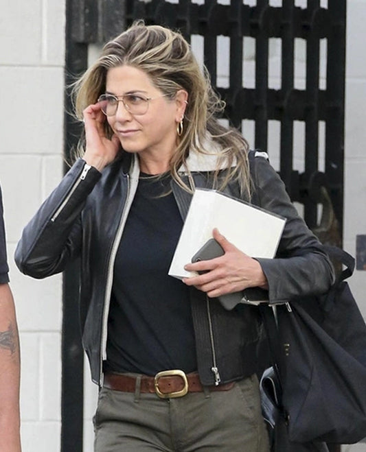 Jennifer Aniston Black Leather Bomber Jacket