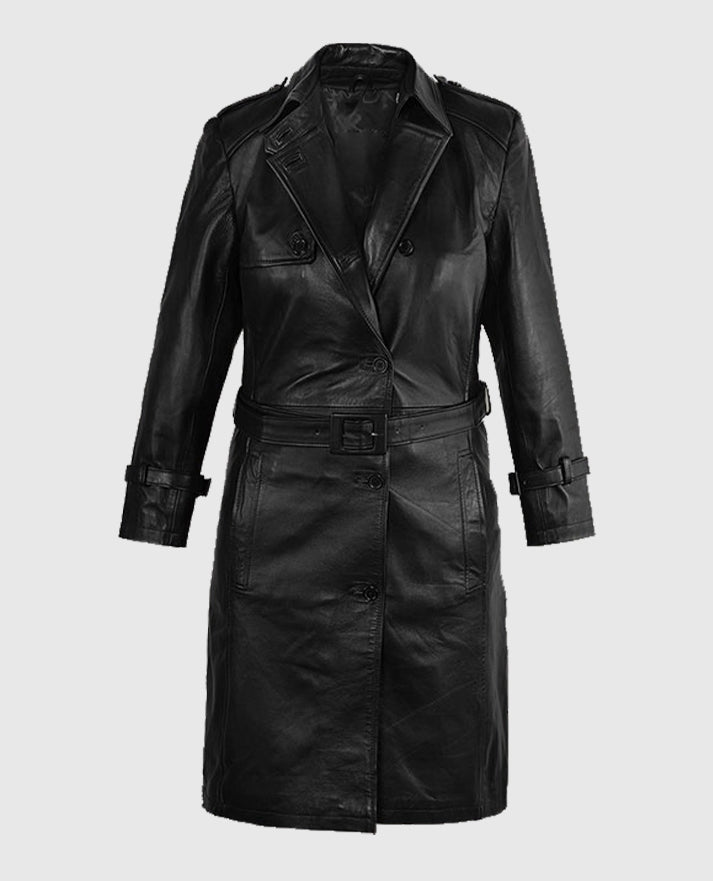 Jennifer Lopez Hustlers Black Leather Trench Coat