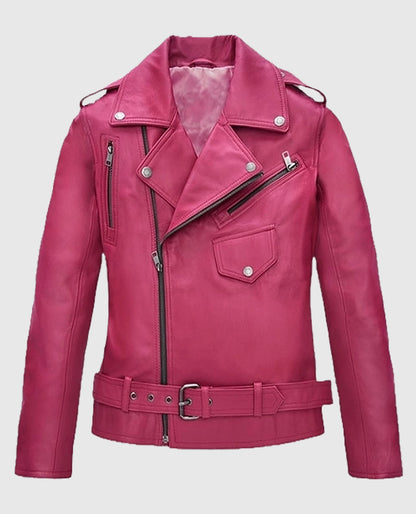 Jessica Alba Pink Leather Biker Jacket