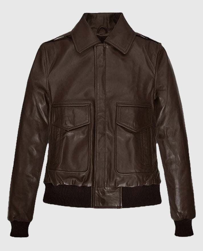 Kendall Jenner Brown Leather Bomber Jacket