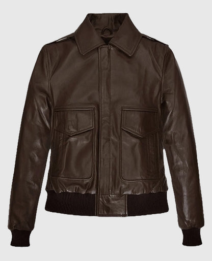 Kendall Jenner Brown Leather Bomber Jacket