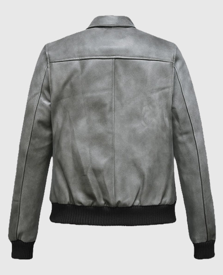  Kendall Jenner Gray Leather Bomber Jacket
