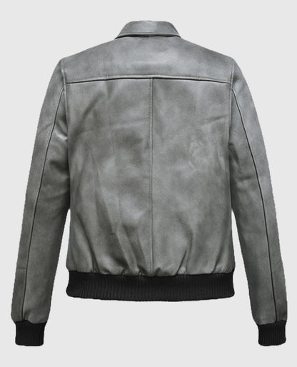  Kendall Jenner Gray Leather Bomber Jacket