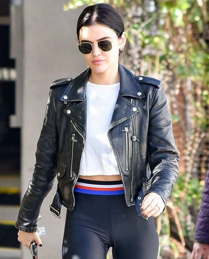 Lucy Hale Black Leather Biker Jacket