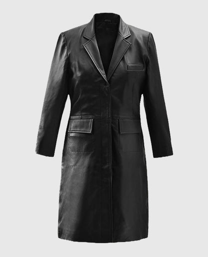 Margot Robbie Wolf Of Wall Street Black Leather Long Coat