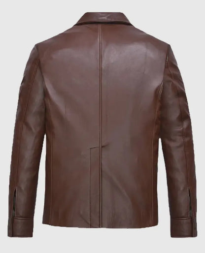 Men's Shirt Style Collar Brown Leather Jacket