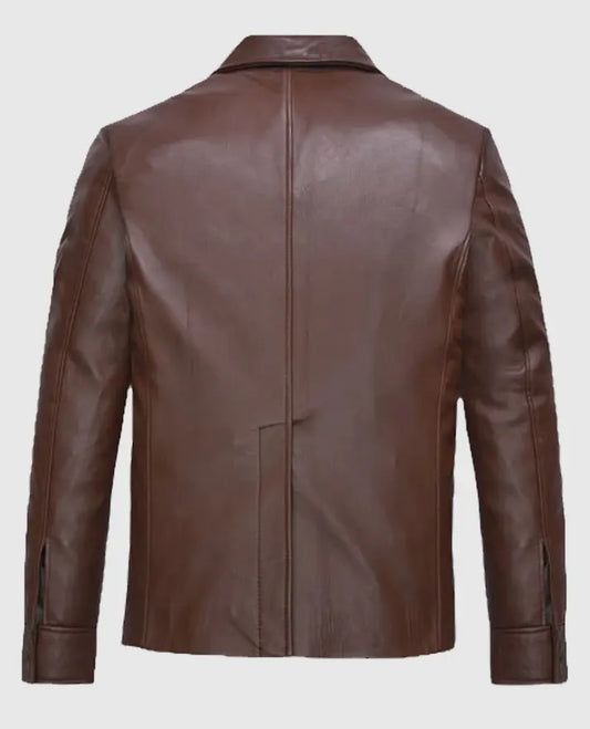 Men's Shirt Style Collar Brown Leather Jacket